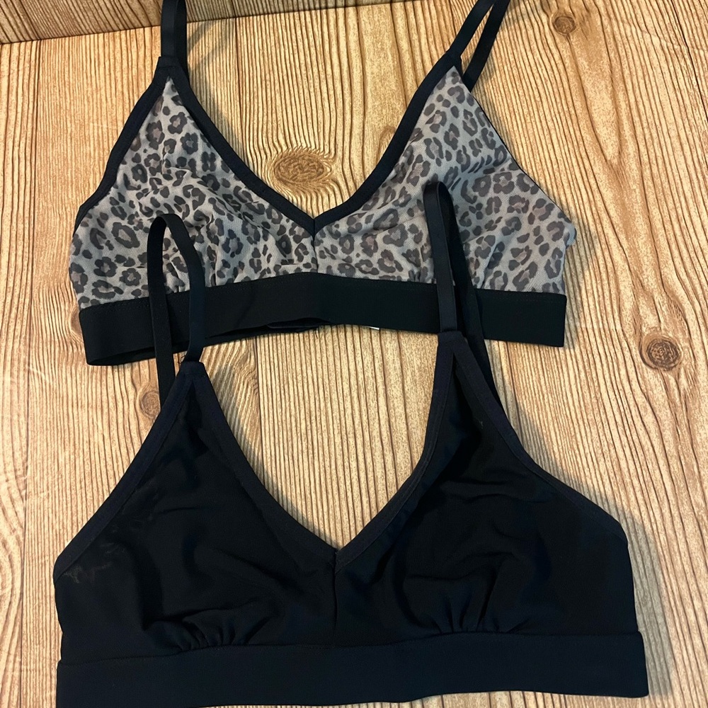 Leopard Print and Black Wireless Bralette Set - Women Intimates